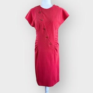 1990s All that Jazz Red Midi Dress with Button Accents